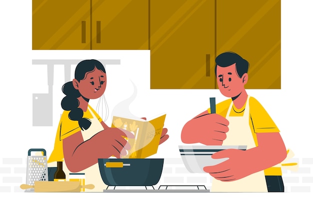 Free Vector couple cooking concept illustration