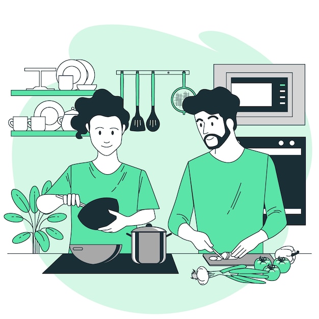 Free Vector couple cooking concept illustration