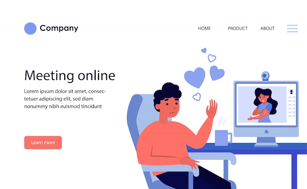 Free Vector couple dating online via video call. website template or landing page