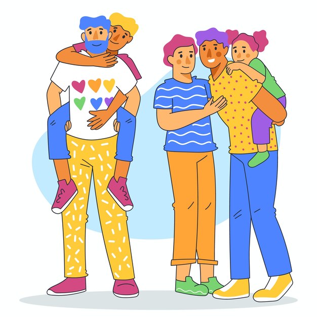 Couple and family celebrating pride day concept