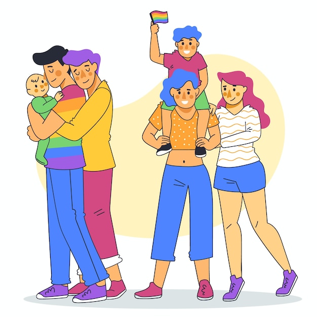 Couple and family celebrating pride day