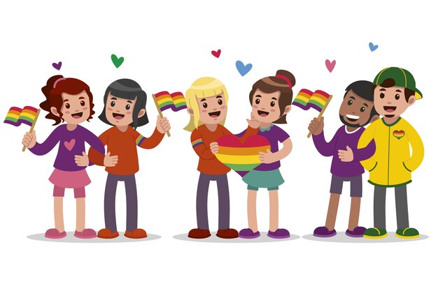 Couple and family on pride day design