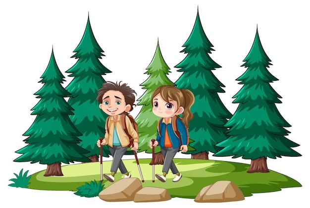 Free Vector couple hiking in forest