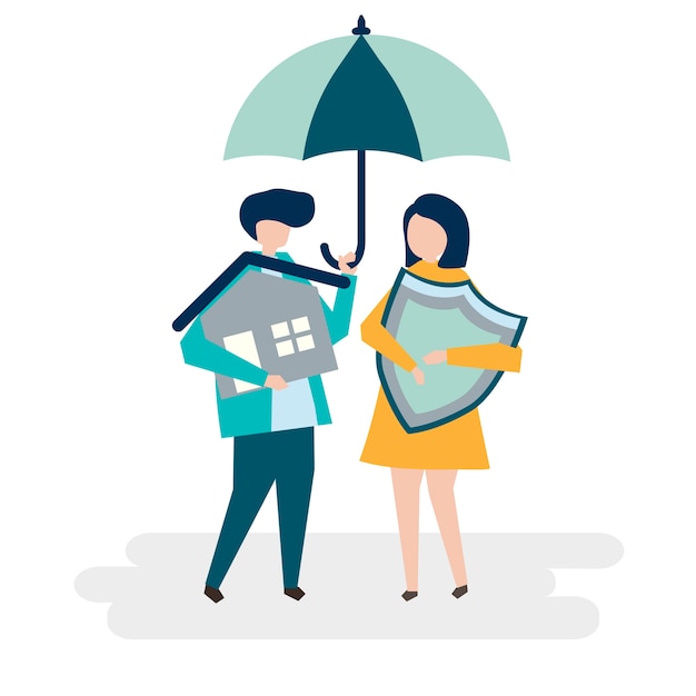 Free Vector couple and a house insurance concept illustration