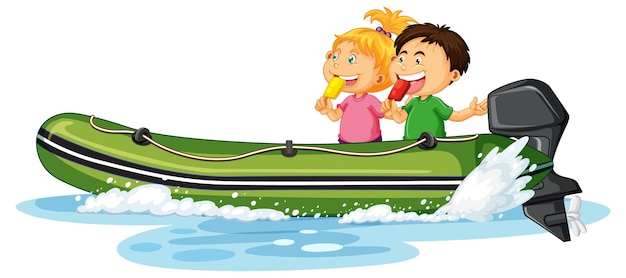 Couple kids on dinghy boat