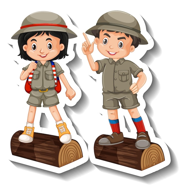 Couple kids wear safari outfit cartoon character sticker