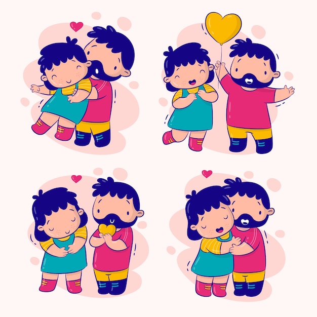 Free vector couple in love set stickers collection