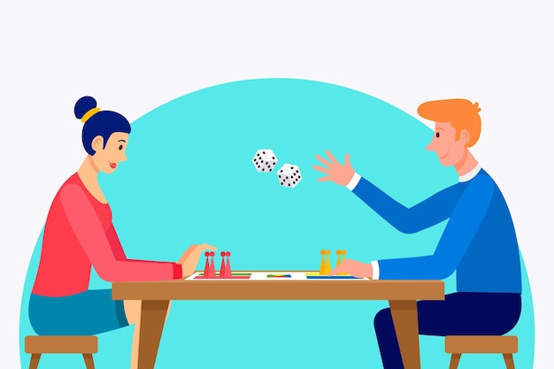 Free vector couple playing ludo game