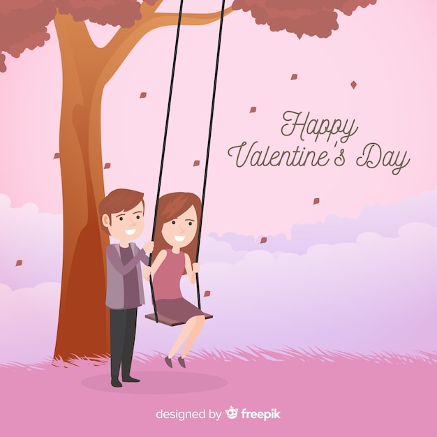 Free Vector couple playing with a swing valentine background