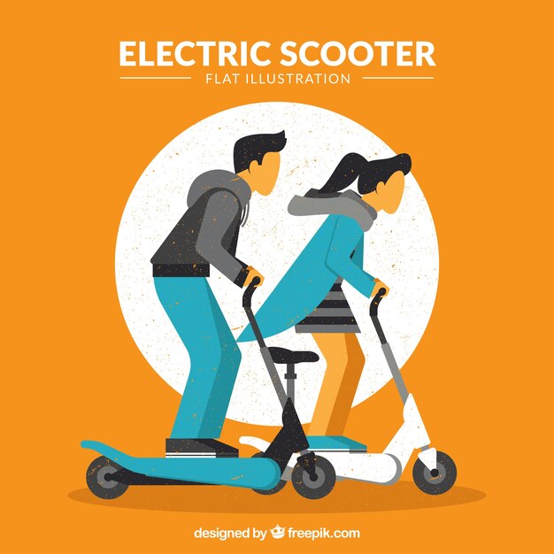 Couple riding electric scooter