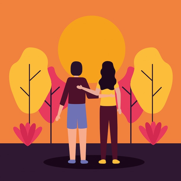 Free Vector couple romantic activities outdoors flat