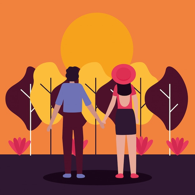 Free Vector couple romantic activities outdoors flat