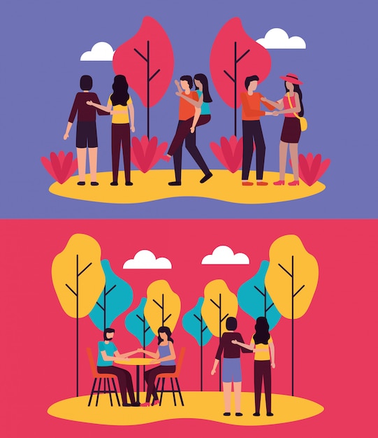 Free Vector couple romantic activities outdoors flat