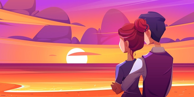 Free Vector couple on romantic date on beach at sunset cartoon