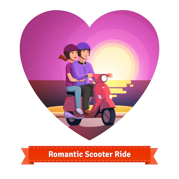 Free Vector couple on scooter having a romantic ride