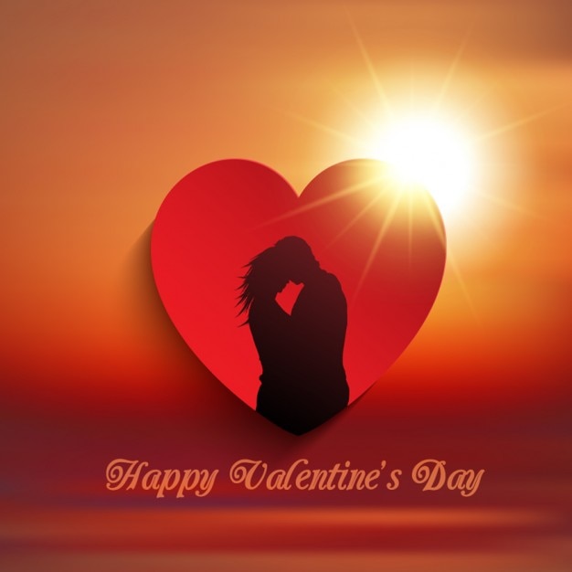 Free Vector couple silhouette with the sun background