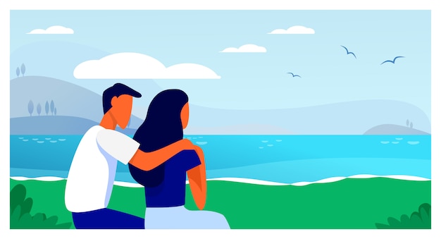 Free Vector couple sitting on beach