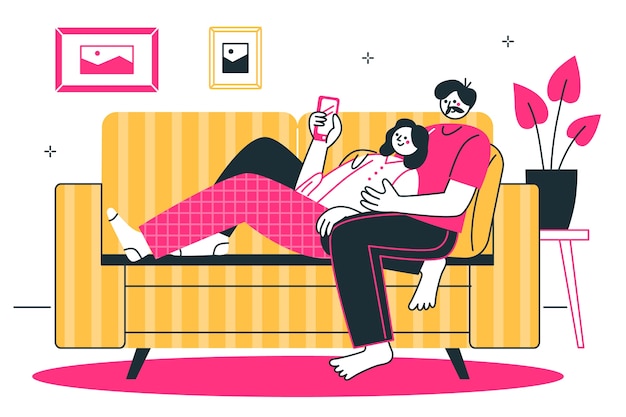 Free Vector couple on the sofa concept illustration