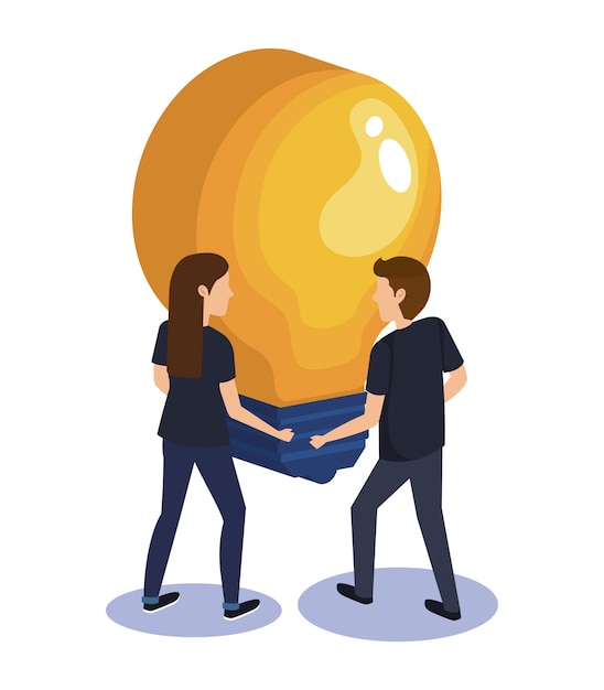 Free Vector couple teamwork with bulb