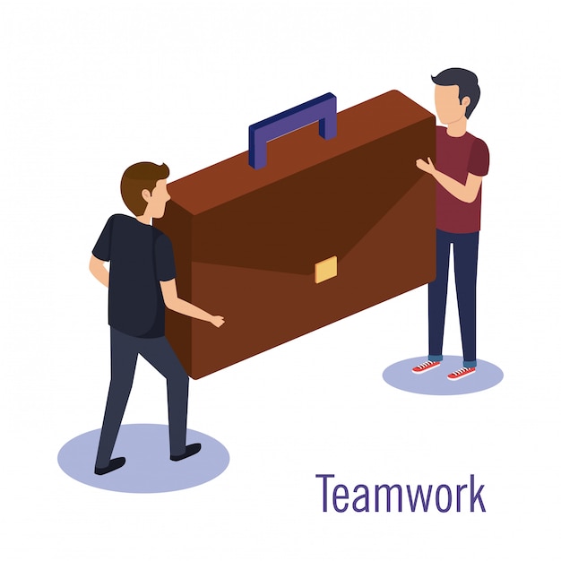 Free Vector couple teamwork with portfolio