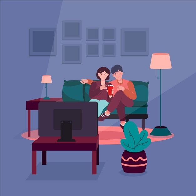 Couple watching a movie together at home