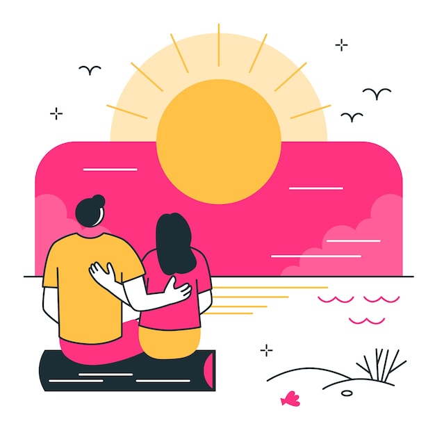 Couple watching the sunset concept illustration