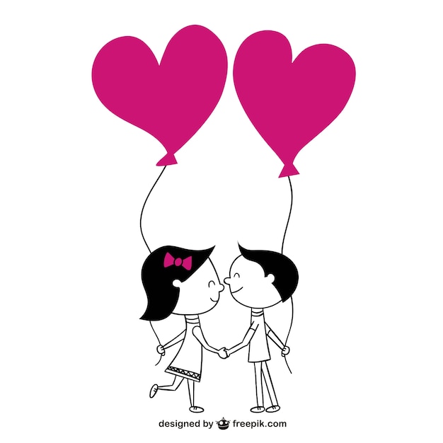 Free Vector couple with hearts balloons