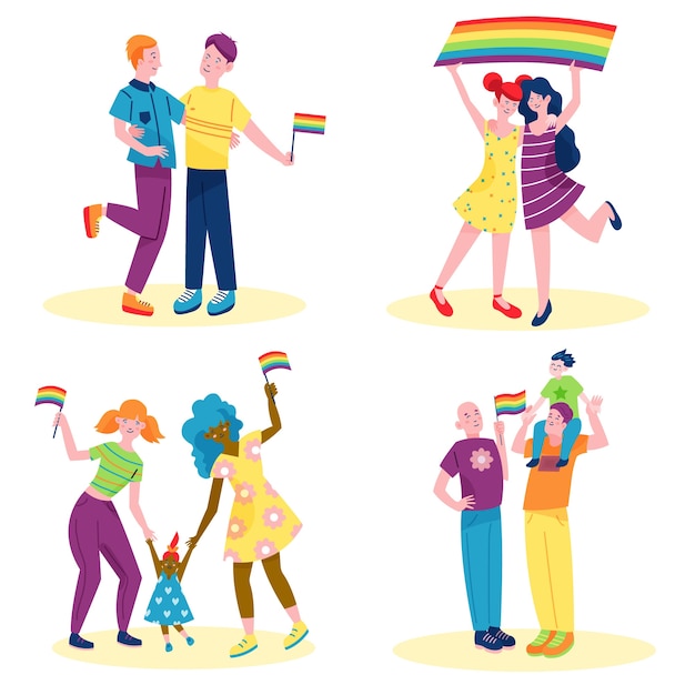 Free Vector couples celebrating pride day