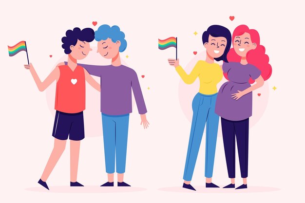 Couples and families celebrating pride day concept