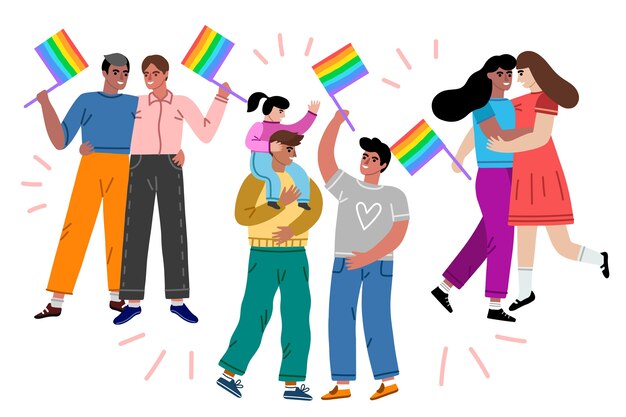 Couples and families celebrating pride day