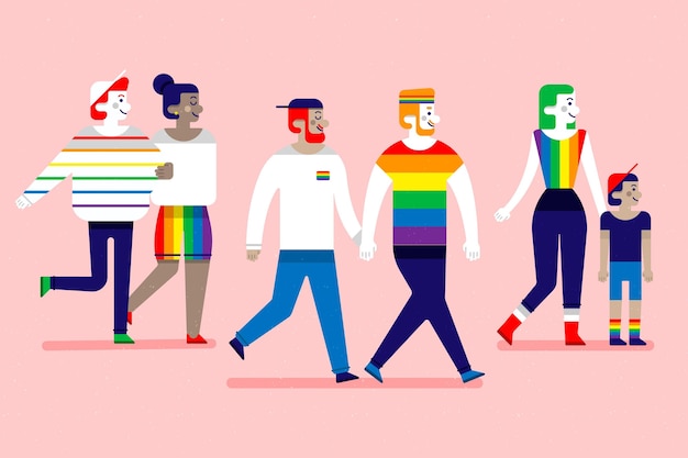 Free Vector couples and families celebrating pride day