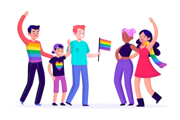 Free Vector couples and families celebrating pride day