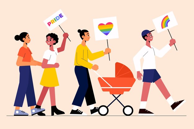 Couples and families celebrating pride day