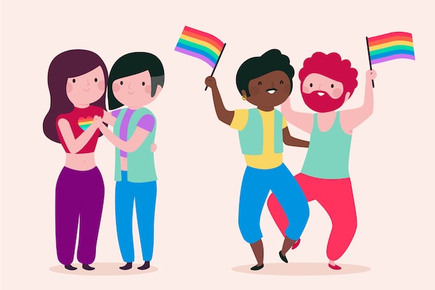 Free Vector couples and families celebrating pride