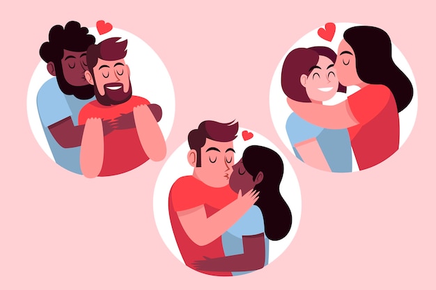 Couples kissing illustration