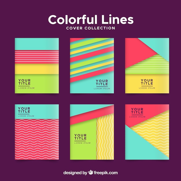 Cover template collection with colorful lines