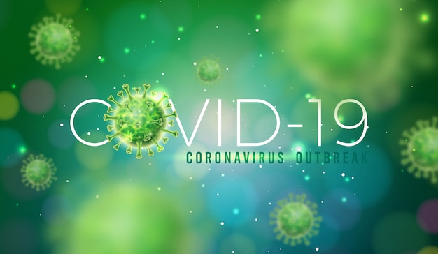 Covid-19. Coronavirus Outbreak Design with Virus Cell in Microscopic View