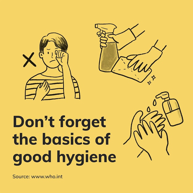 COVID 19 good hygiene guidance template, printable vector coronavirus prevention guidance