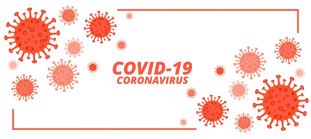 Covid-19 novel coronavirus banner with microscopic viruses