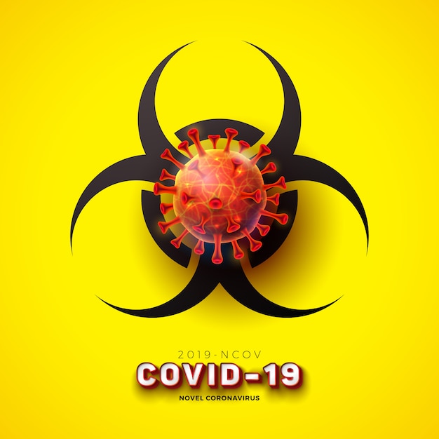 Free Vector covid-19. novel coronavirus concept design with virus cell and biological danger symbol