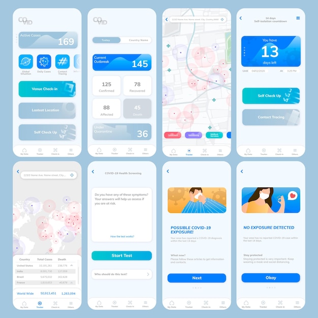 Free Vector covid-19 tracking application template vector mobile screen