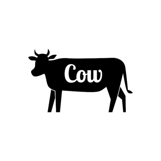 Free Vector cow butcher black silhouette with text vector cartoon illustration