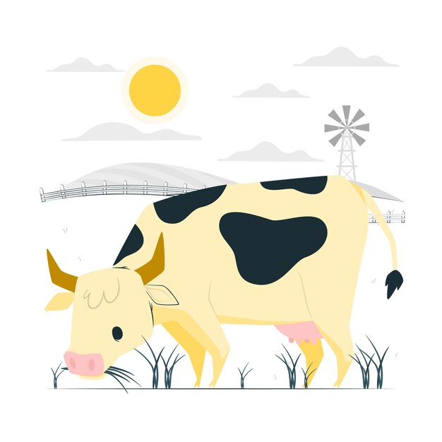 Cow eating concept illustration