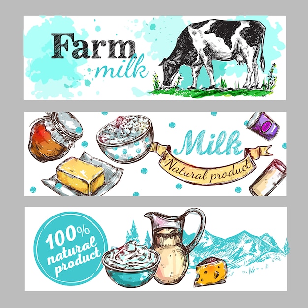 Cow Farm Milk Banner Set