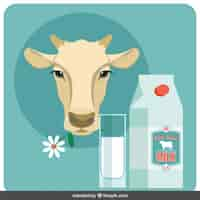 Free vector cow head and milk illustration in flat design