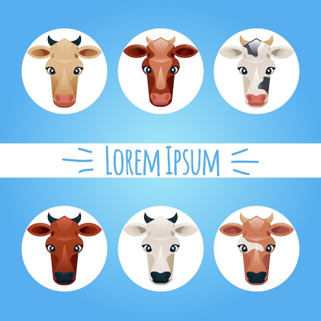 Free vector cow heads or cow breeds. set of cattle bull and cow illustration