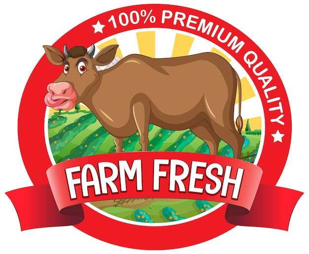 Free Vector a cow with a farm fresh label