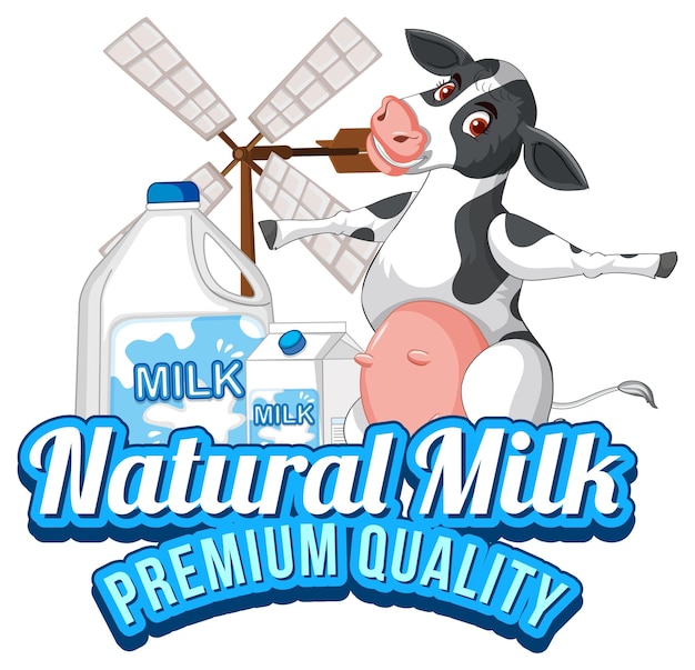 Free vector a cow with a natural milk label