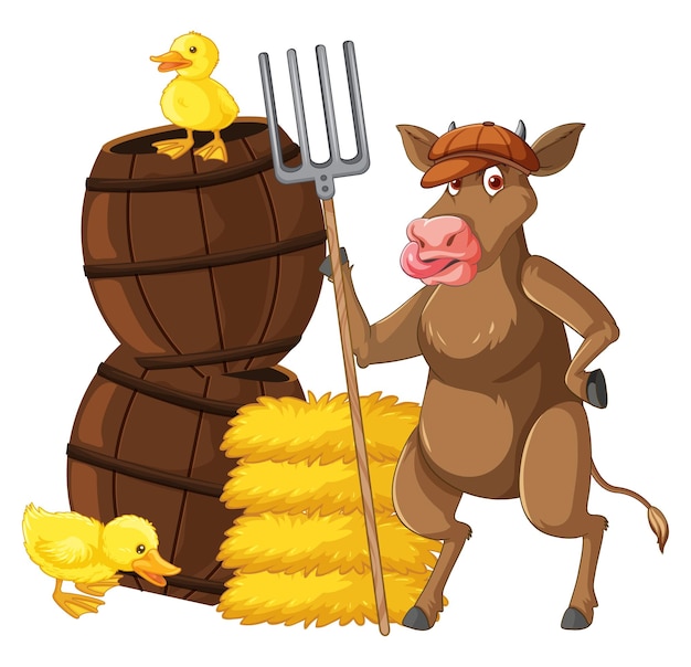 Free Vector cow with two yellow chicks