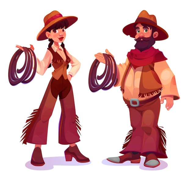 Free vector cowboy and cowgirl character set